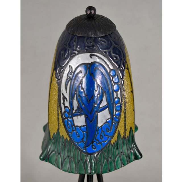 French Art Deco Enamelled Table Lamp by Les Etablissements Leune - 1920s France For Sale - Image 11 of 15
