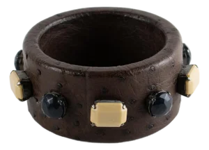 Prada Cocoa Brown Ostrich Leather Jeweled Bangle Bracelet