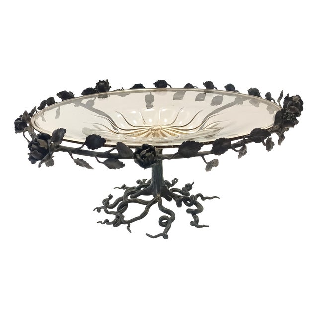 Murano Glass and Wrought Iron Cake Stand attributed to Vittorio Zecchin, Italy, 1920s For Sale