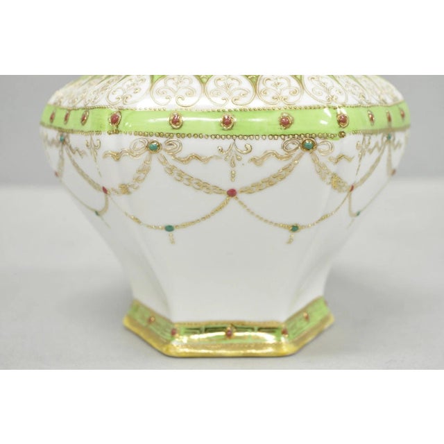 Ceramic Antique Nippon Noritake Hand Painted Porcelain Gold Gilt Draped Biscuit Jar For Sale - Image 7 of 17