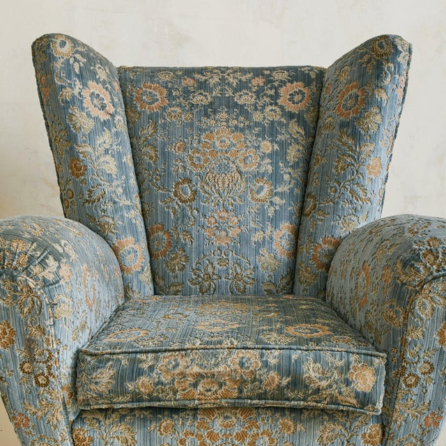Italian Wingback Lounge Chair in Original Blue Upholstery, 1950s For Sale - Image 17 of 17