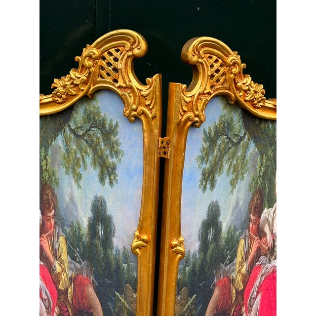 1960 Louis XVI Gold Beech Room Divider Screen - 2 Panels For Sale - Image 12 of 18