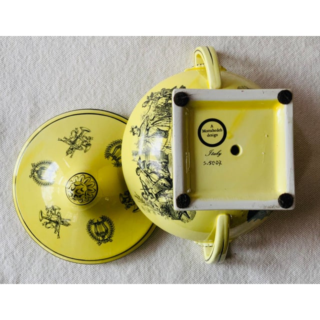 Vintage Yellow Black Toile Creil Ware Covered Tureen Italian Porcelain For Sale - Image 10 of 18