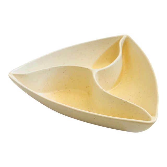 Mid Century Triangular Speckled White Divided Bowl For Sale