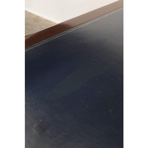 Large Antique English Library Writing Desk with a Dark Blue Leather Top, 19th Century For Sale - Image 14 of 15