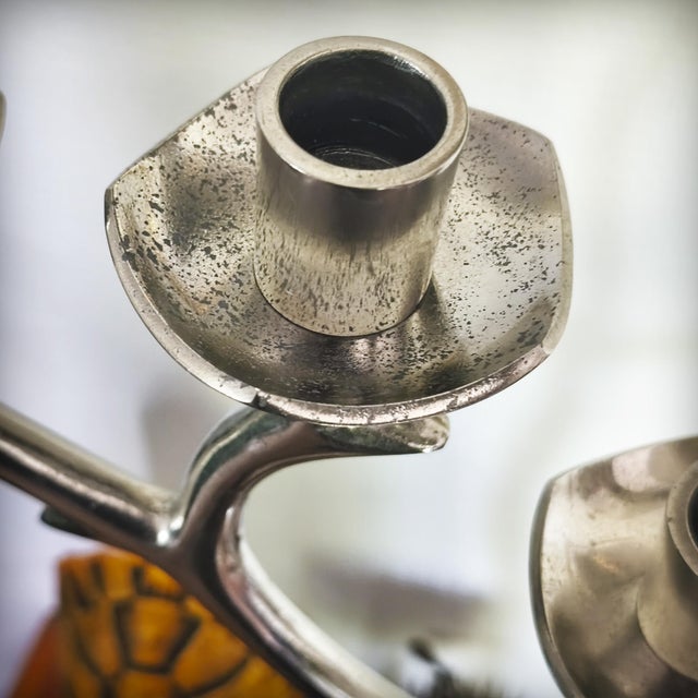 Silver Vintage Candleholder in Aluminum, 1970s For Sale - Image 8 of 18