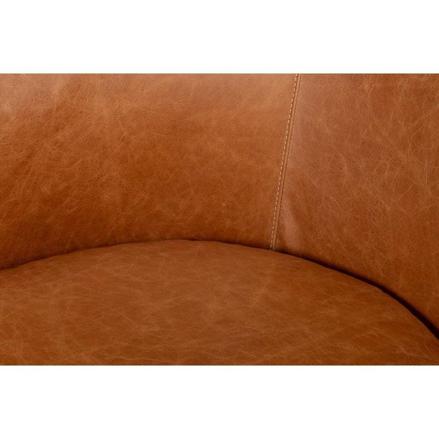 Barrel-Back Swivel Lounge Chair, Chestnut Brown Leather For Sale In Raleigh - Image 6 of 12