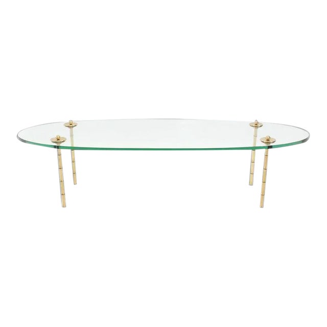 Mid-Century Modern Brass Faux Bamboo Legged Oval Coffee Table For Sale
