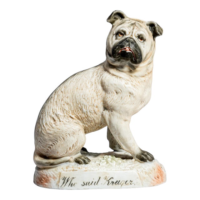 Amazing Antique Hand Painted English Pug Dog Porcelain Figurine Statue For Sale