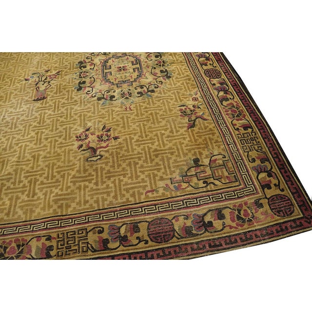 Textile Marvelous Beige and Purple Color With Trellis Pattern Antique Chinese Rug For Sale - Image 7 of 7