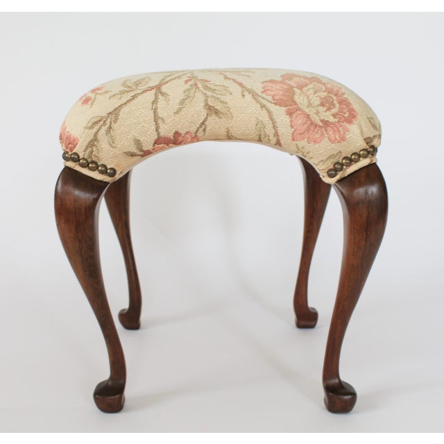 Early 20th Century Queen Anne-Style Upholstered Footstool For Sale - Image 5 of 12