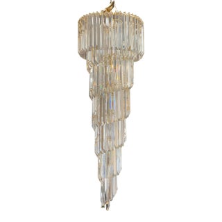 1960/1970s Vintage Italian Murano Glass Spiral Triedri Chandelier For Sale