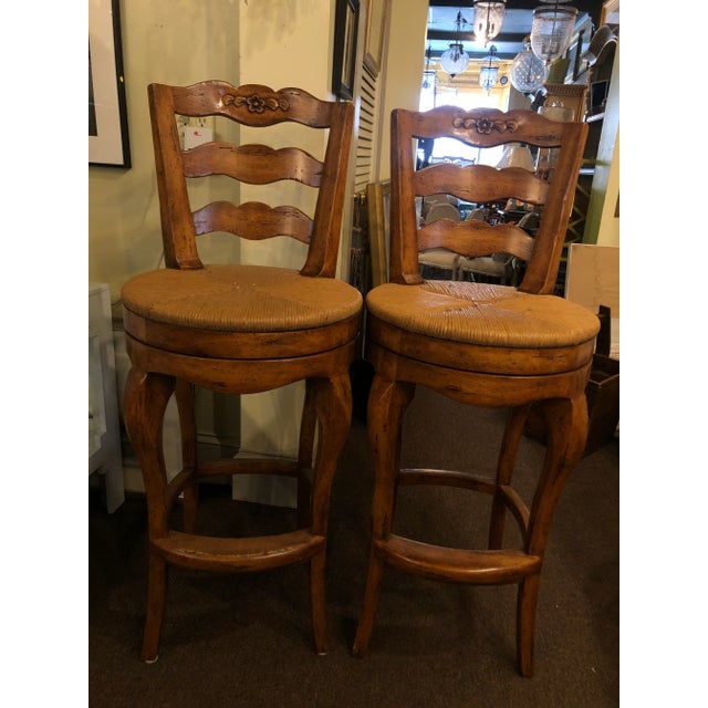 Ladderback Swivel Barstools- A Pair For Sale In Providence - Image 6 of 9
