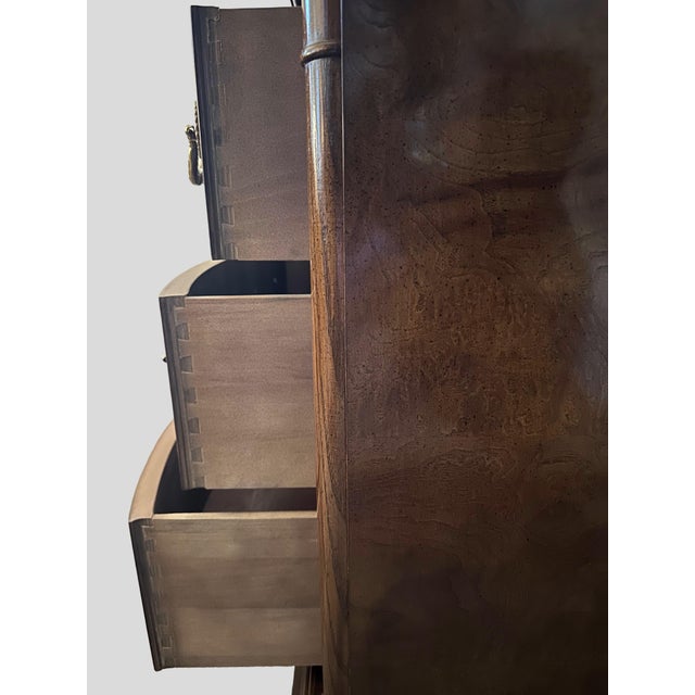 Neoclassical Late 20th Century Henredon Burl Elm Neoclassical Marble Top Nightstand Bedside Chest For Sale - Image 3 of 11