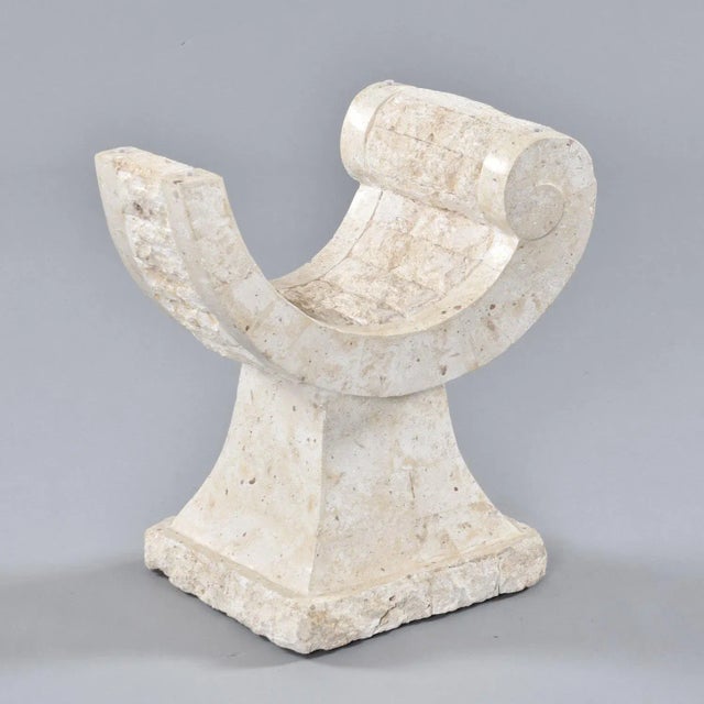 Curved Tessellated Stone Base End Table With Glass For Sale - Image 10 of 11