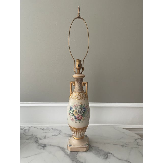 1940s Porcelain Floral and Gold Table Lamp With New Wiring For Sale - Image 11 of 11