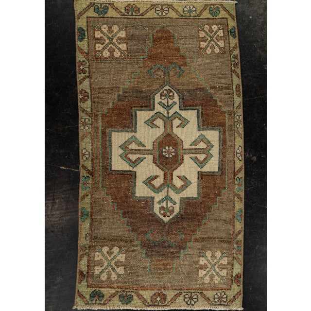 Brown Turkish Mini Rug Oriental Hand Knotted Vintage Rug 1'7" x 2'11" #21274 For Sale - Image 8 of 8