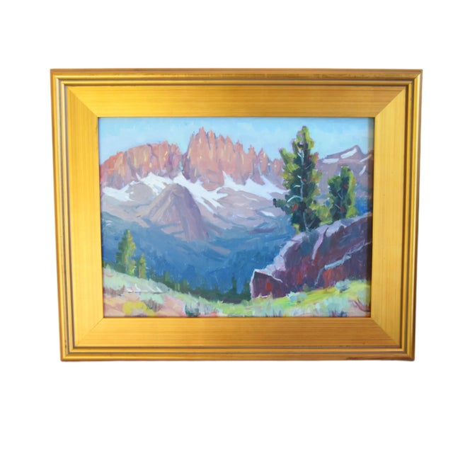 Wood Mountian Landscape by Listed Artist Silvio Silvestri Oil Painting Including the Antiqued Gold Wood Frame For Sale - Image 7 of 9