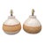Vintage Rattan Wrapped Off White Round Boho Ceramic Table Lamps- A Pair For Sale