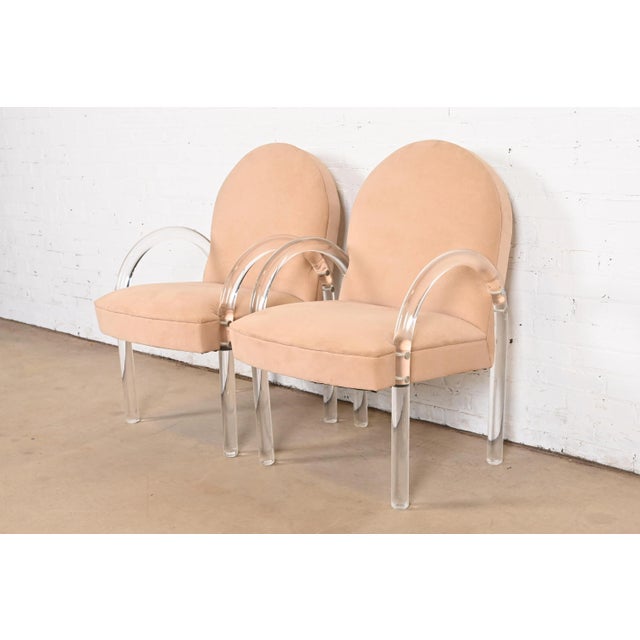 Pace Collection Leon Rosen for Pace Collection Modern Art Deco Lucite Waterfall Armchairs, Pair For Sale - Image 4 of 12