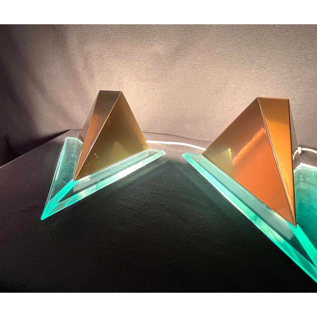 Gold Massive, Post-Modern Pair of Triangular Gilted Metal and Lucite Six Sconces, Late 20th Century Belgium For Sale - Image 8 of 10