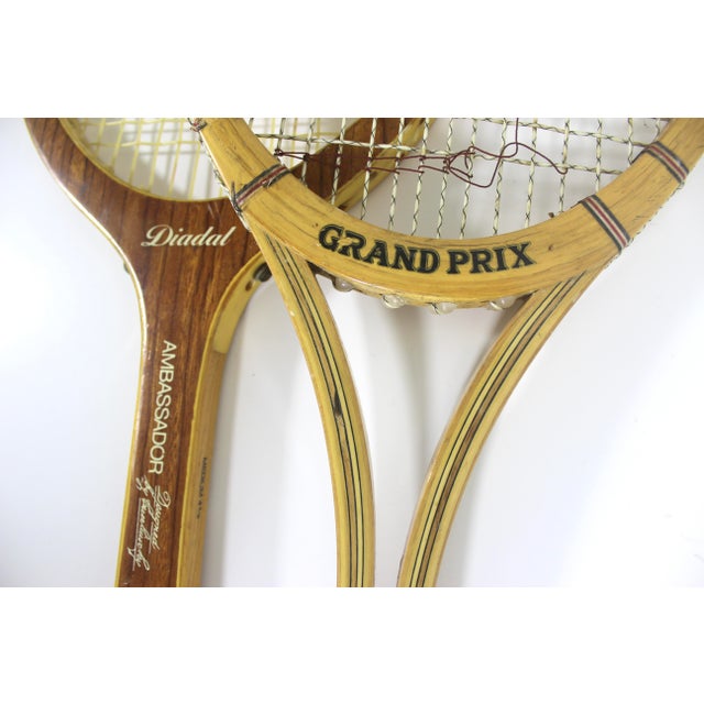 Curated Pair of Vintage Tennis Rackets for Designer Decorating Wood Racquet Set of Two For Sale - Image 9 of 11