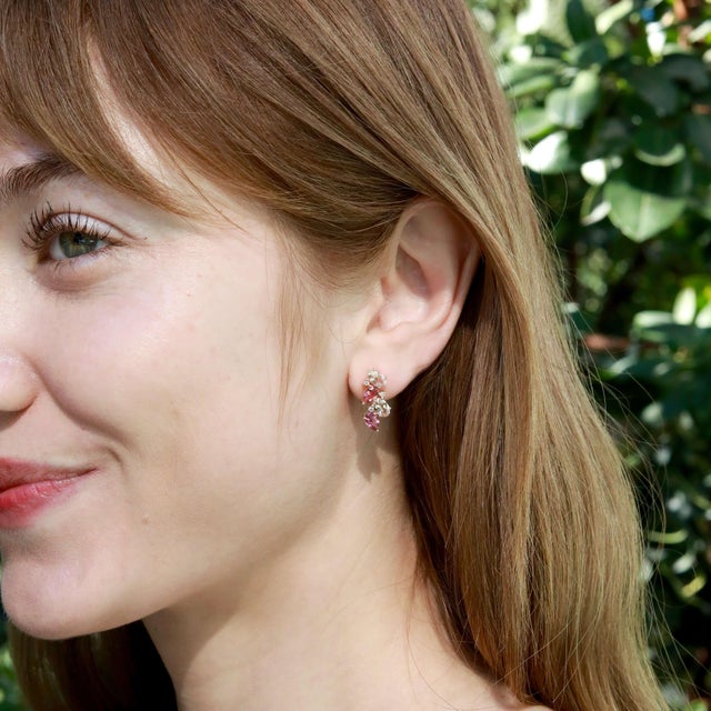 Contemporary Nina Zhou 4.30 CTW Morganite, Pink Tourmaline and Diamond Cluster Earrings For Sale - Image 3 of 5