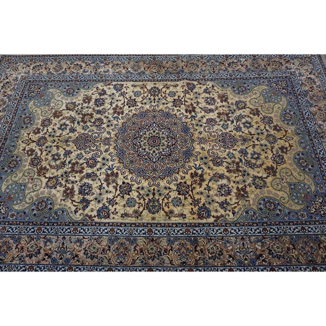 Textile 1940s Traditional Ivory Medallion Antique Isfahan Silk by Sarraf Mamoury Rug For Sale - Image 7 of 11