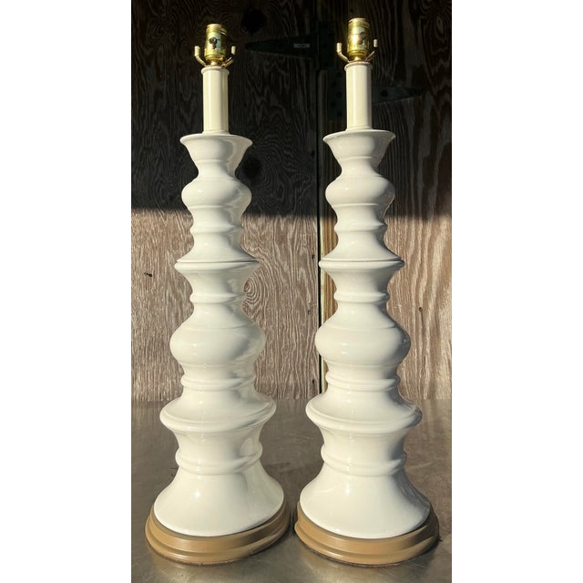 Mid 20th Century Vintage Boho Glazed Ceramic Lamps - a Pair For Sale - Image 5 of 9