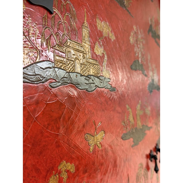 1980s Baker Furniture Red Lacquered Chinoiserie Secretary From Their McMillen Collection For Sale - Image 5 of 12