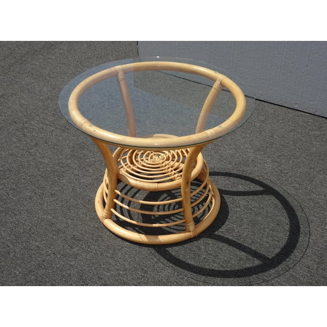 1990s Vintage Coastal Tiki Palm Beach Style Bamboo Rattan End Table Side Table For Sale - Image 5 of 13