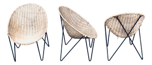 Mid-Century Modern Design Egg Basket Wicker Chairs, Italy, 1950s, Set of 3