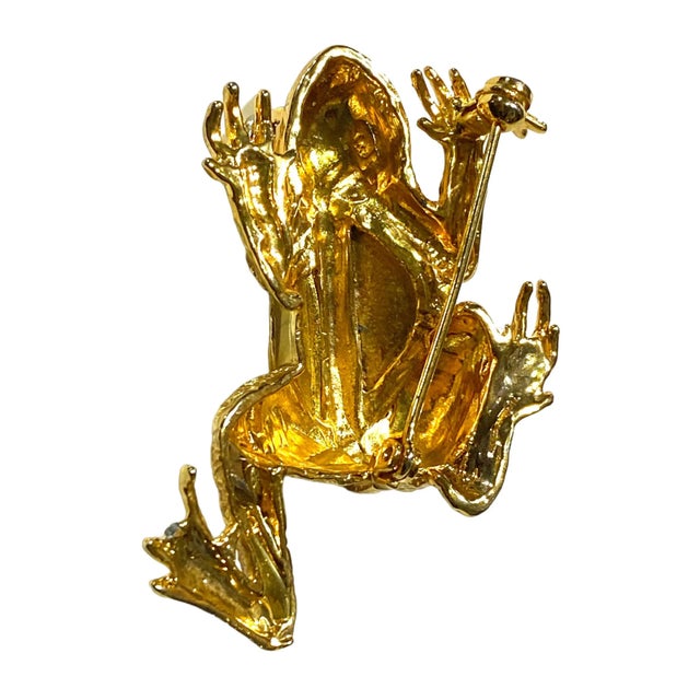 Boho Chic Vintage Gold Tone Diamond Rhinestone Eye Frog Pin. For Sale - Image 3 of 9
