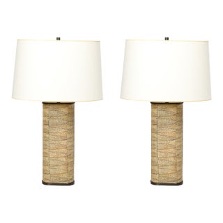 1980s Pair of Mid-Century Modern Tessellated Lizard & Bronze Table Lamps by Karl Springer For Sale