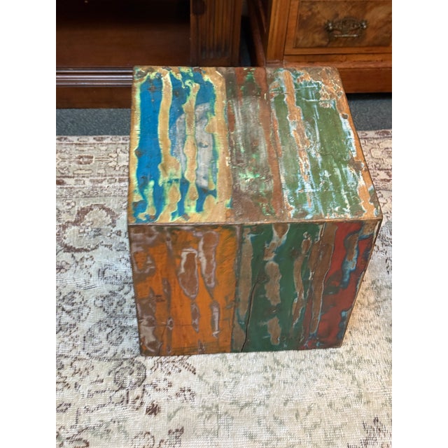 Wood Handmade Reclaimed Boat Wood Cube Stools, Pair For Sale - Image 7 of 12