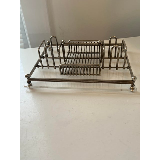 1950s Vintage Chrome & Glass Stationary Holder For Sale - Image 5 of 7