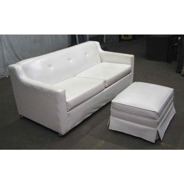 MidCentury Modern White Vinyl Sofa & Ottoman Set Chairish