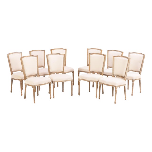 A Set of Ten Modern Louis XVI-Style Cerused Wood Dining Chairs For Sale