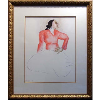 R C Gorman Untitled Original Pastel Drawing Hand Signed, Figure of Woman, Framed For Sale