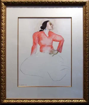 R C Gorman Untitled Original Pastel Drawing Hand Signed, Figure of Woman, Framed