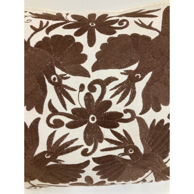 Crewel Work Embroidered Brown Bird Toss Pillow -1 For Sale In Los Angeles - Image 6 of 10