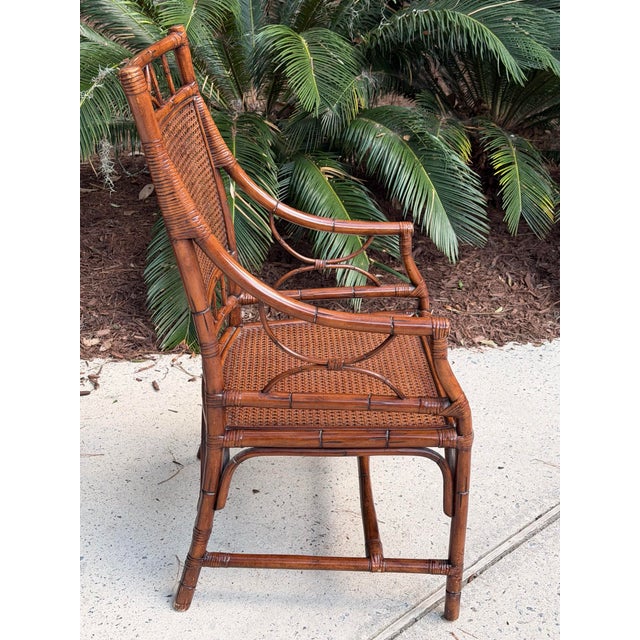 1970s Vintage Chinoiserie Rattan Bamboo Armchairs Woven Cane Seat & Backrest 1970s Vintage For Sale - Image 5 of 14