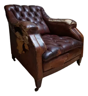 19th Century Distressed Leather Chesterfield Library Armchair