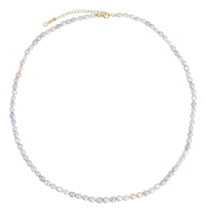 14 Karat Yellow Gold Multicolor Akoya Cultured Pearl Layer Thin Bead Necklace