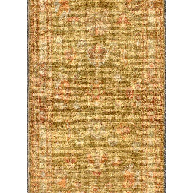 Turkish Oushak Runner With Traditional All-Over Design in Yellow Green For Sale - Image 4 of 7