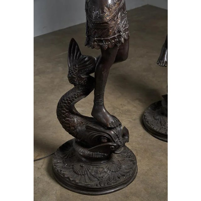 Large Sculptural Male and Female Lamps in Bronze, 1920s, Set of 2 For Sale - Image 10 of 12