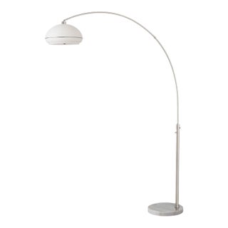 1960s 92" Adjustable Morelli Floor Lamp- Mid Century Modern, Oval Lucite Shade, Satin Nickel Finish, Dimmable, White Marble Base For Sale
