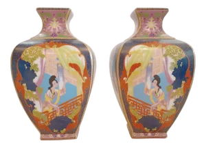 Early 20th Century Chinese Porcelain Story Inset Square Form Vases - a Pair