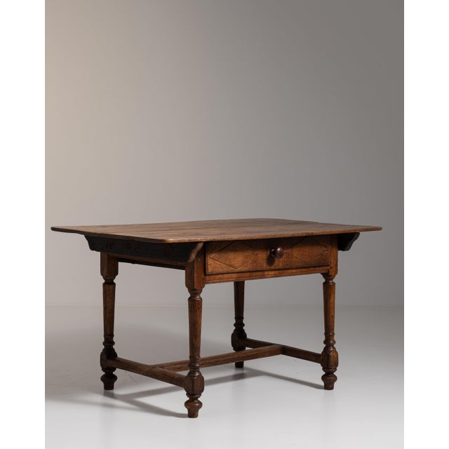 19th Century French Chestnut Brown Oak Table with Single Drawer For Sale - Image 13 of 15