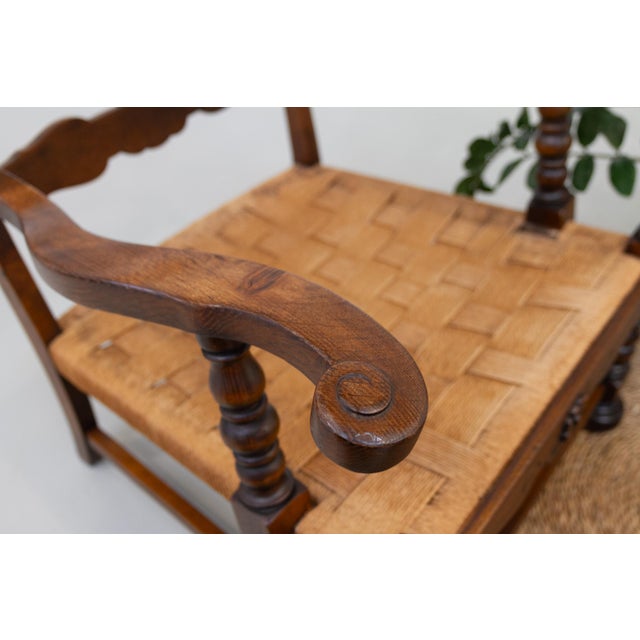 Danish Art Nouveau Lounge Chair in Oak and Papercord, 1930s. For Sale - Image 4 of 18